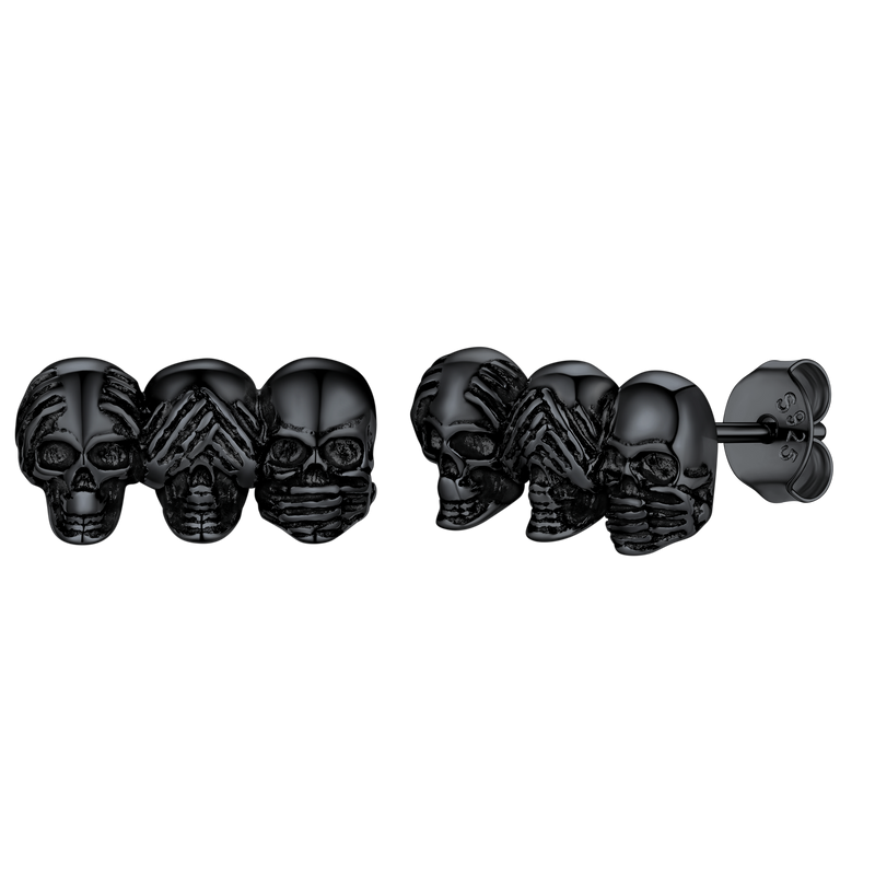 See No Evil, Hear No Evil, Speak No Evil Skulls Stud Earrings