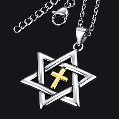 Sterling Silver Cross Star of David Necklace for