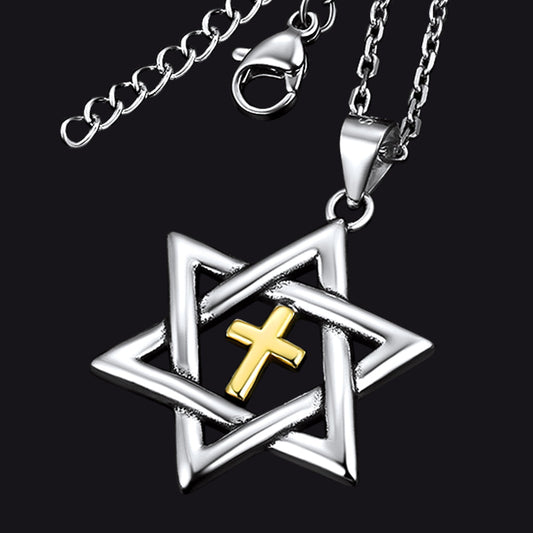 Sterling Silver Cross Star of David Necklace for