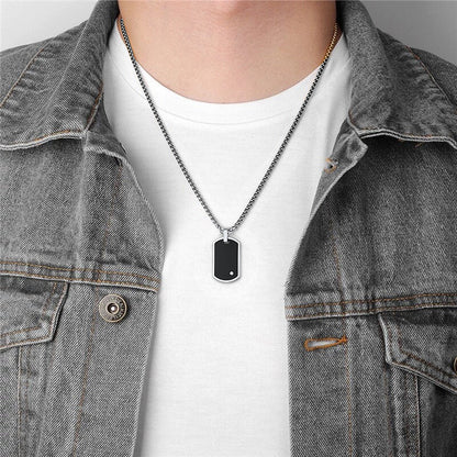 Engraved Dog Tag Pendant Necklace With Diamond for
