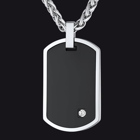 Engraved Dog Tag Pendant Necklace With Diamond for