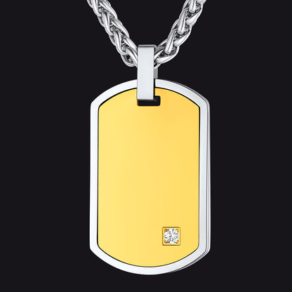 Engraved Dog Tag Pendant Necklace With Diamond for