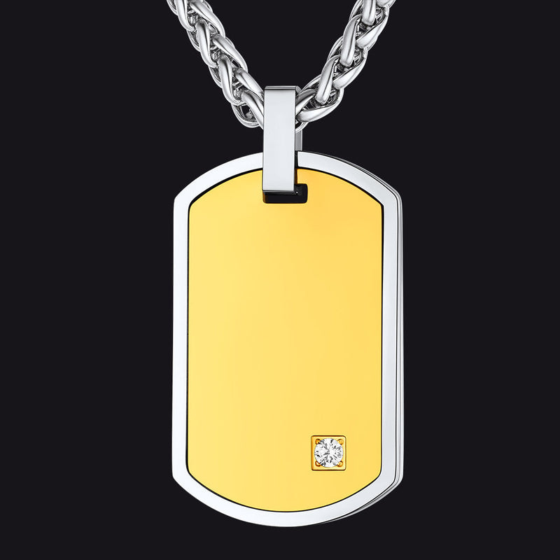 Engraved Dog Tag Pendant Necklace With Diamond for