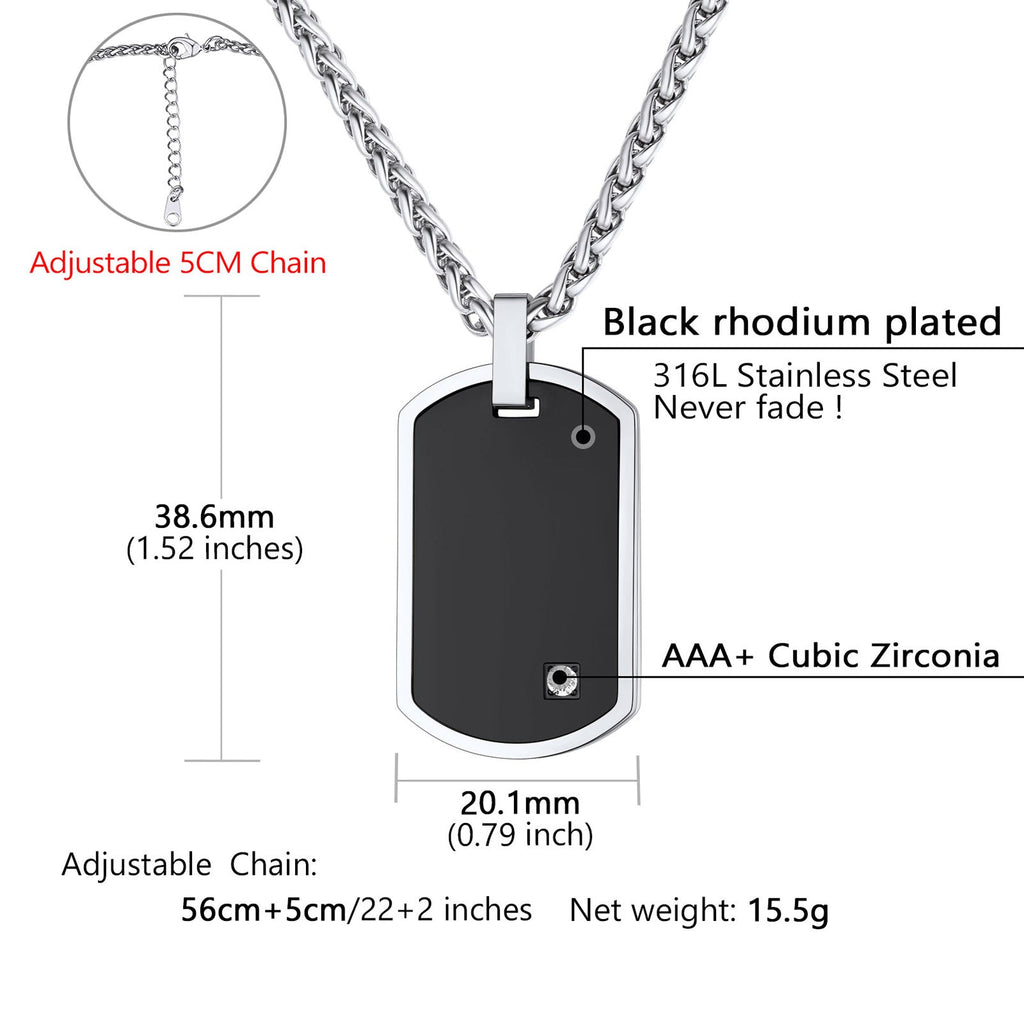 Engraved Dog Tag Pendant Necklace With Diamond for