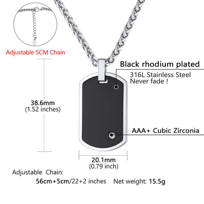 Engraved Dog Tag Pendant Necklace With Diamond for