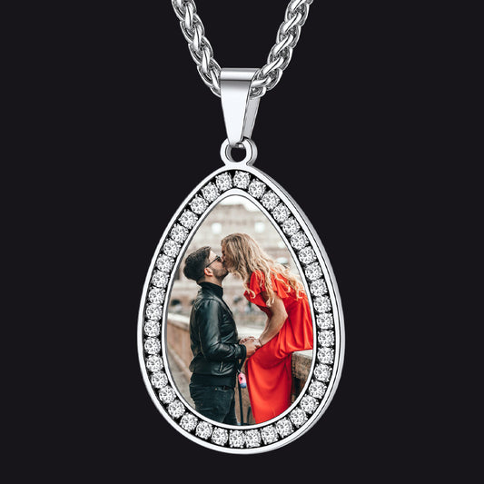 Customized Picture Teardrop Necklace With Cubic Zirconia for