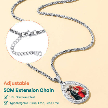 Customized Picture Teardrop Necklace With Cubic Zirconia for