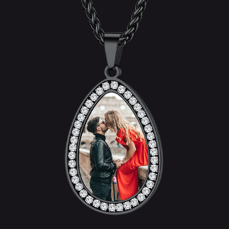 Customized Picture Teardrop Necklace With Cubic Zirconia for