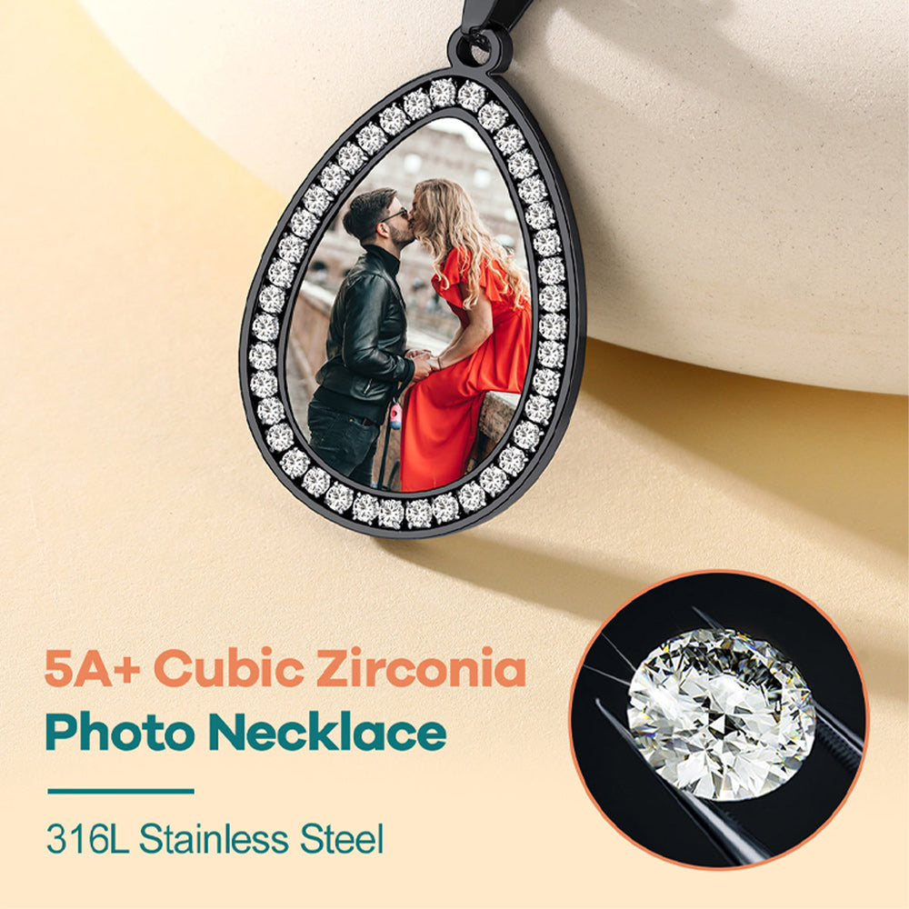 Customized Picture Teardrop Necklace With Cubic Zirconia for