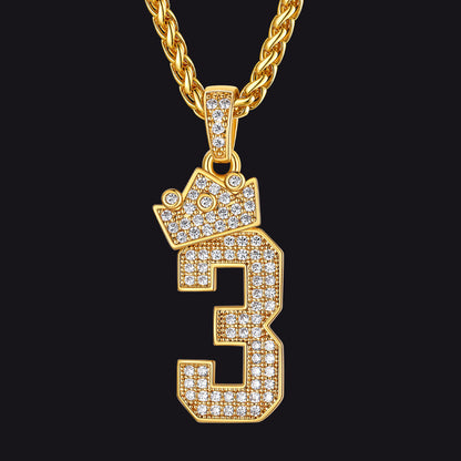 Bling Crown Diamond Number Necklace for