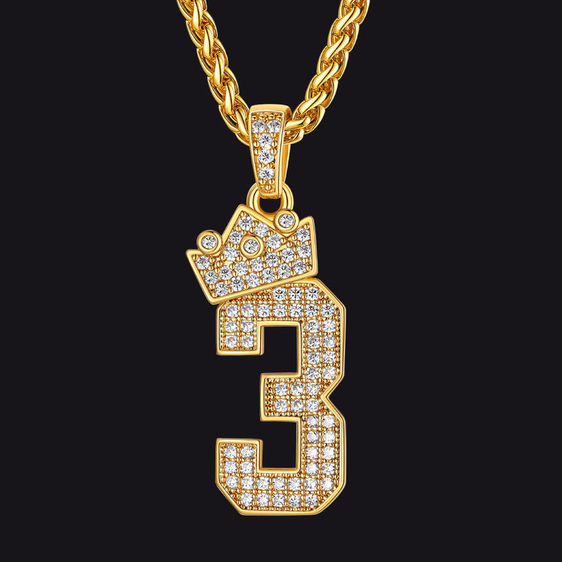 Bling Crown Diamond Number Necklace for