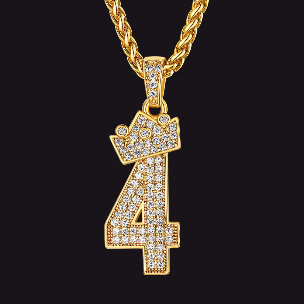 Bling Crown Diamond Number Necklace for