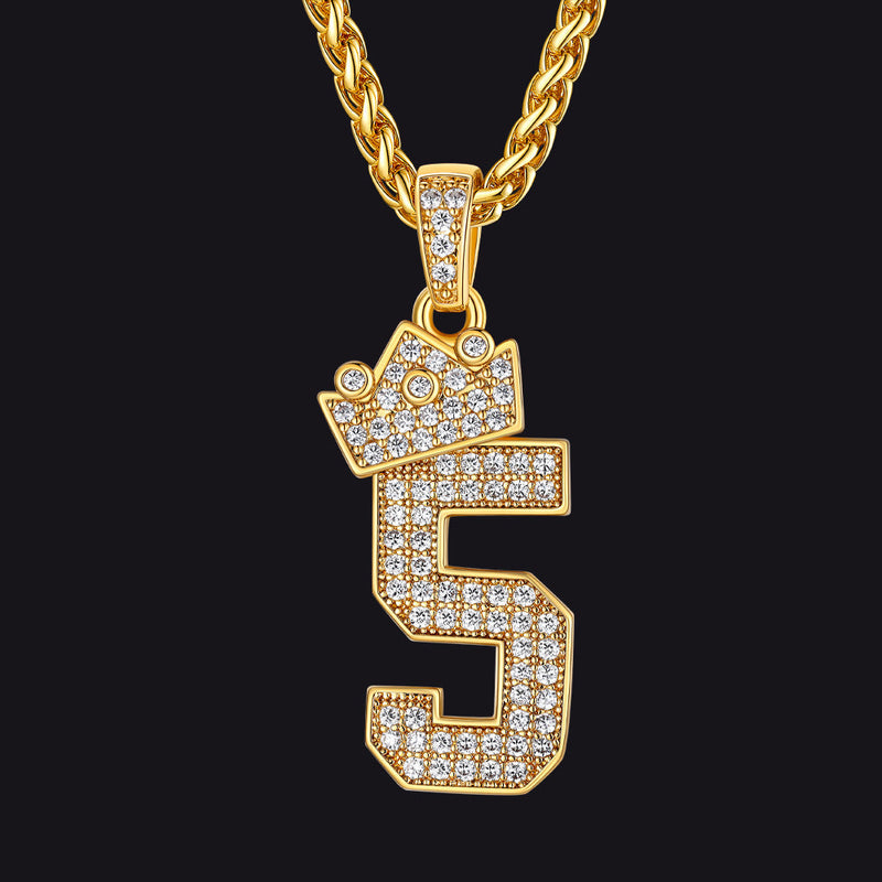 Bling Crown Diamond Number Necklace for