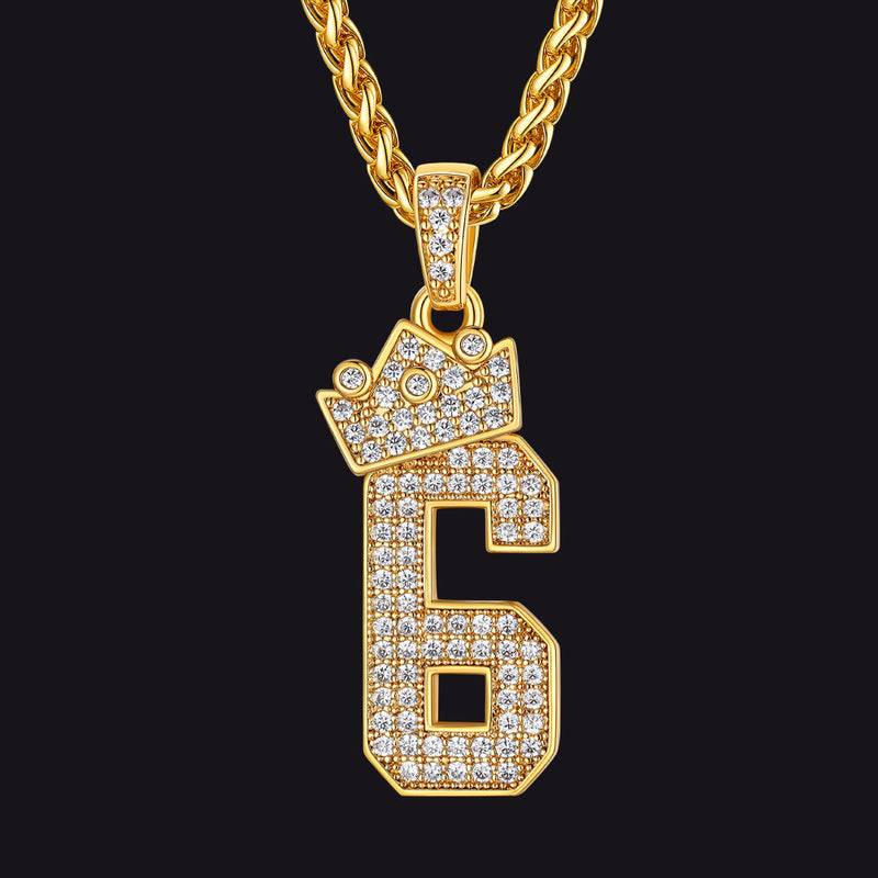 Bling Crown Diamond Number Necklace for