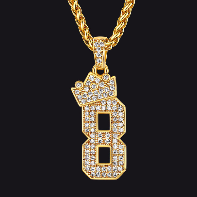 Bling Crown Diamond Number Necklace for