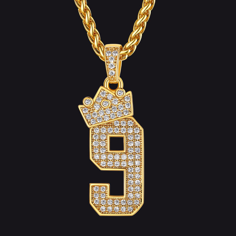 Bling Crown Diamond Number Necklace for
