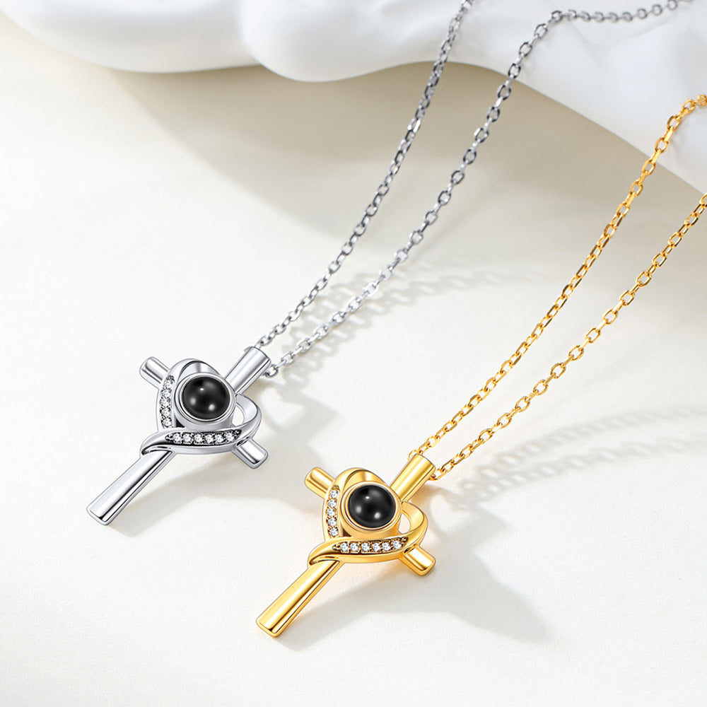 Personalized Projection Photo Cross Necklace for Mom