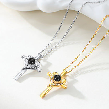 Personalized Projection Photo Cross Necklace for Mom
