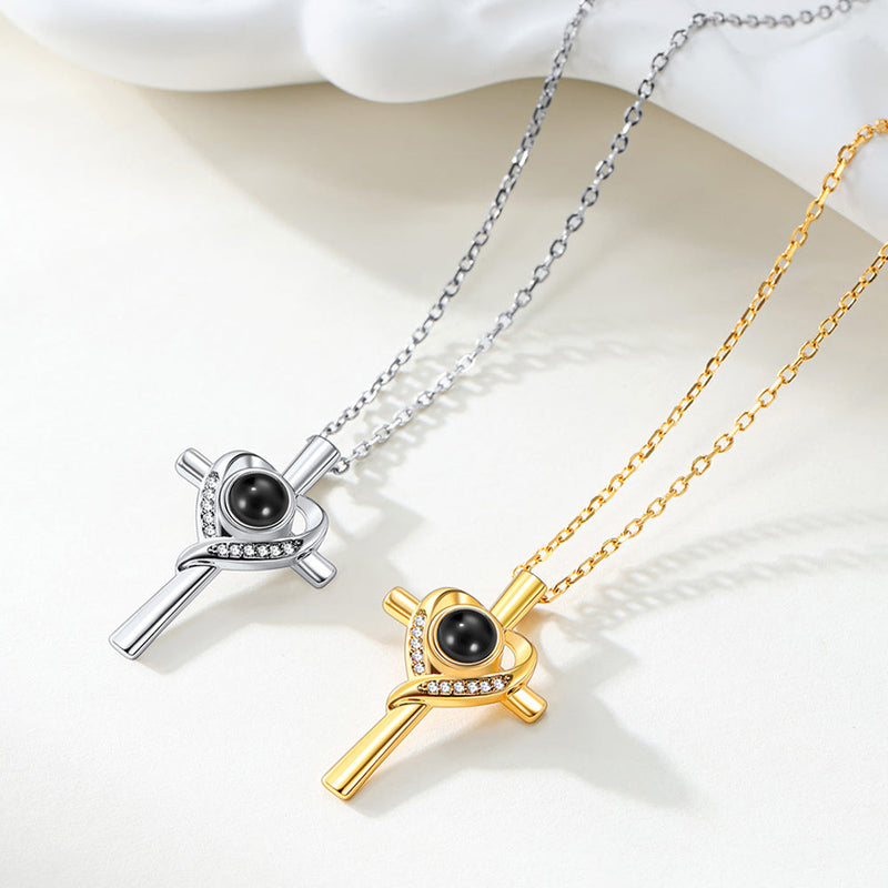 Personalized Projection Photo Cross Necklace for Mom