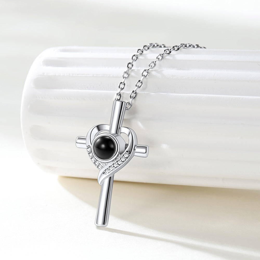 Personalized Projection Photo Cross Necklace for Mom