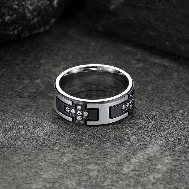 Cross Rings 5a+ Cubic Zirconia Stainless Steel Band Ring