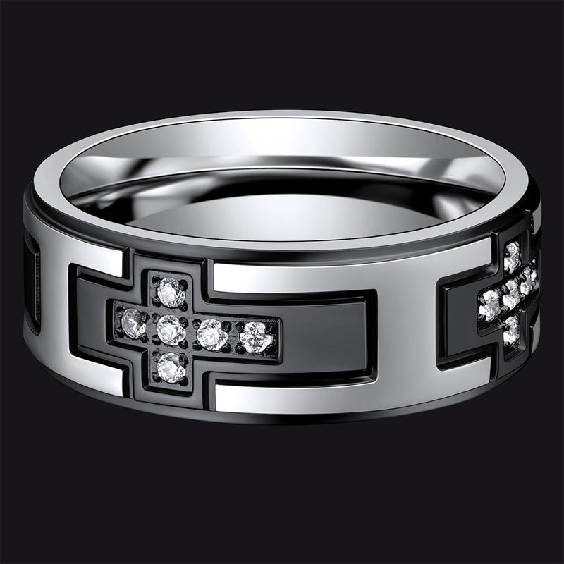 Cross Rings 5a+ Cubic Zirconia Stainless Steel Band Ring