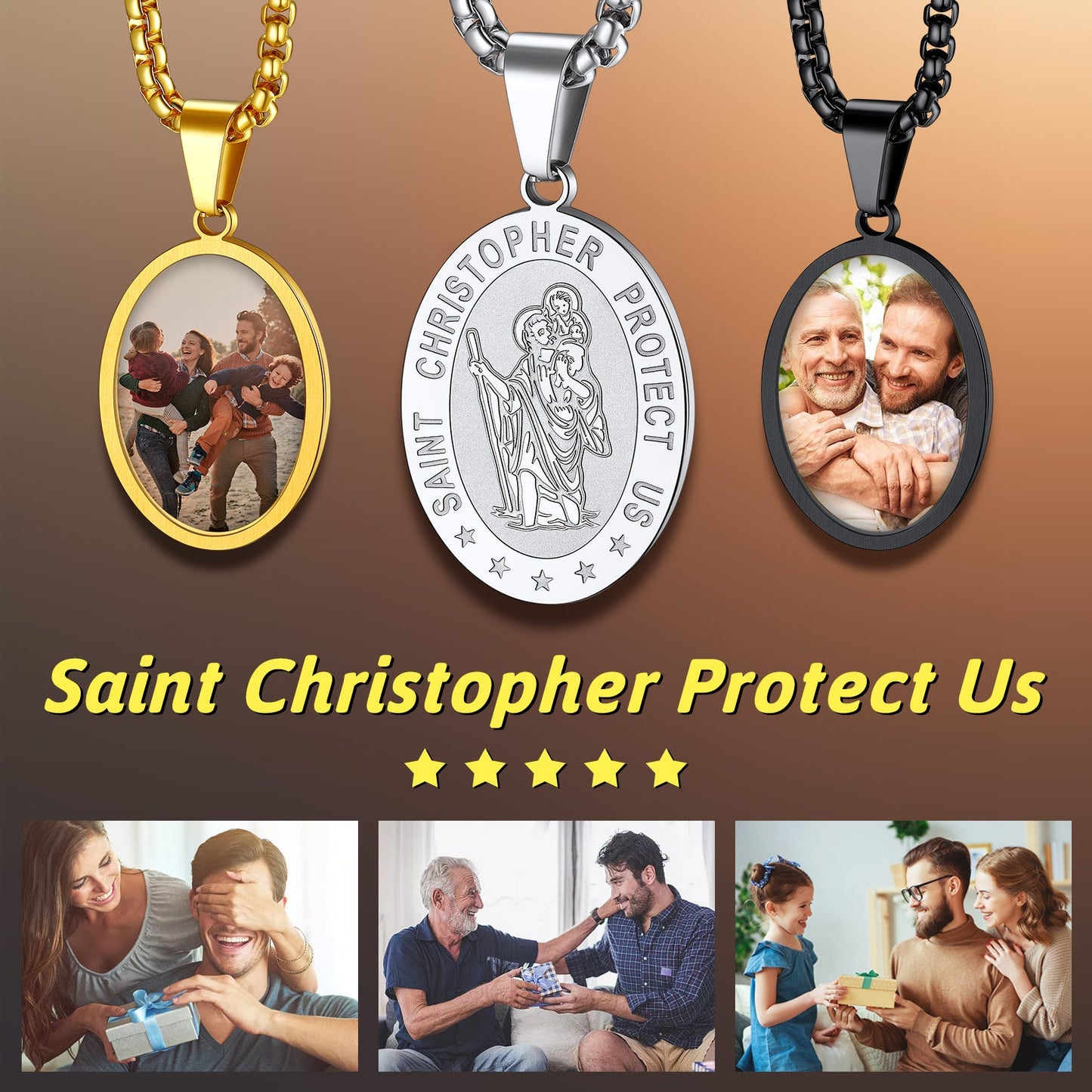 Personalized Saint Christopher Picture Necklace for