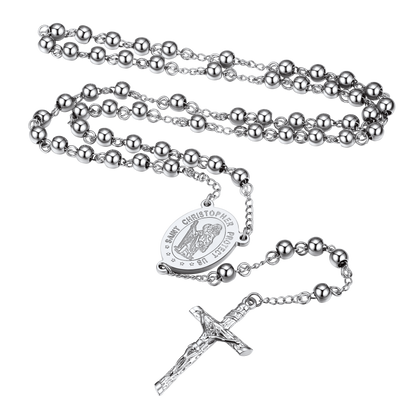 Rosary Beads Cross Necklace of Saint Christopher