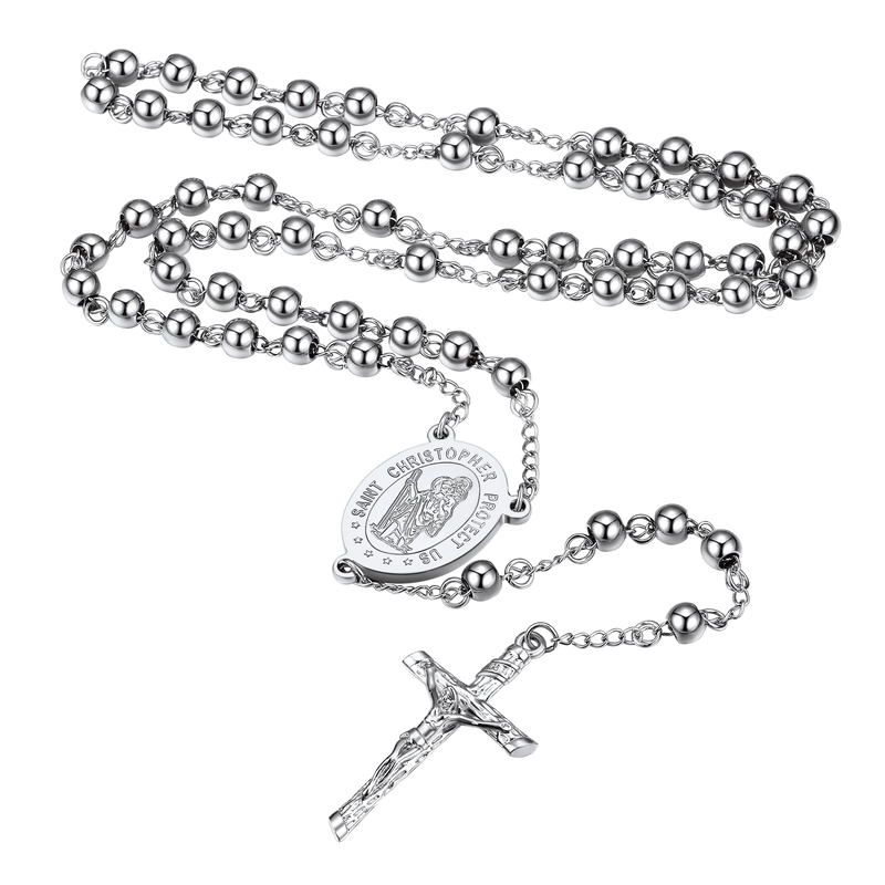 Rosary Beads Cross Necklace of Saint Christopher
