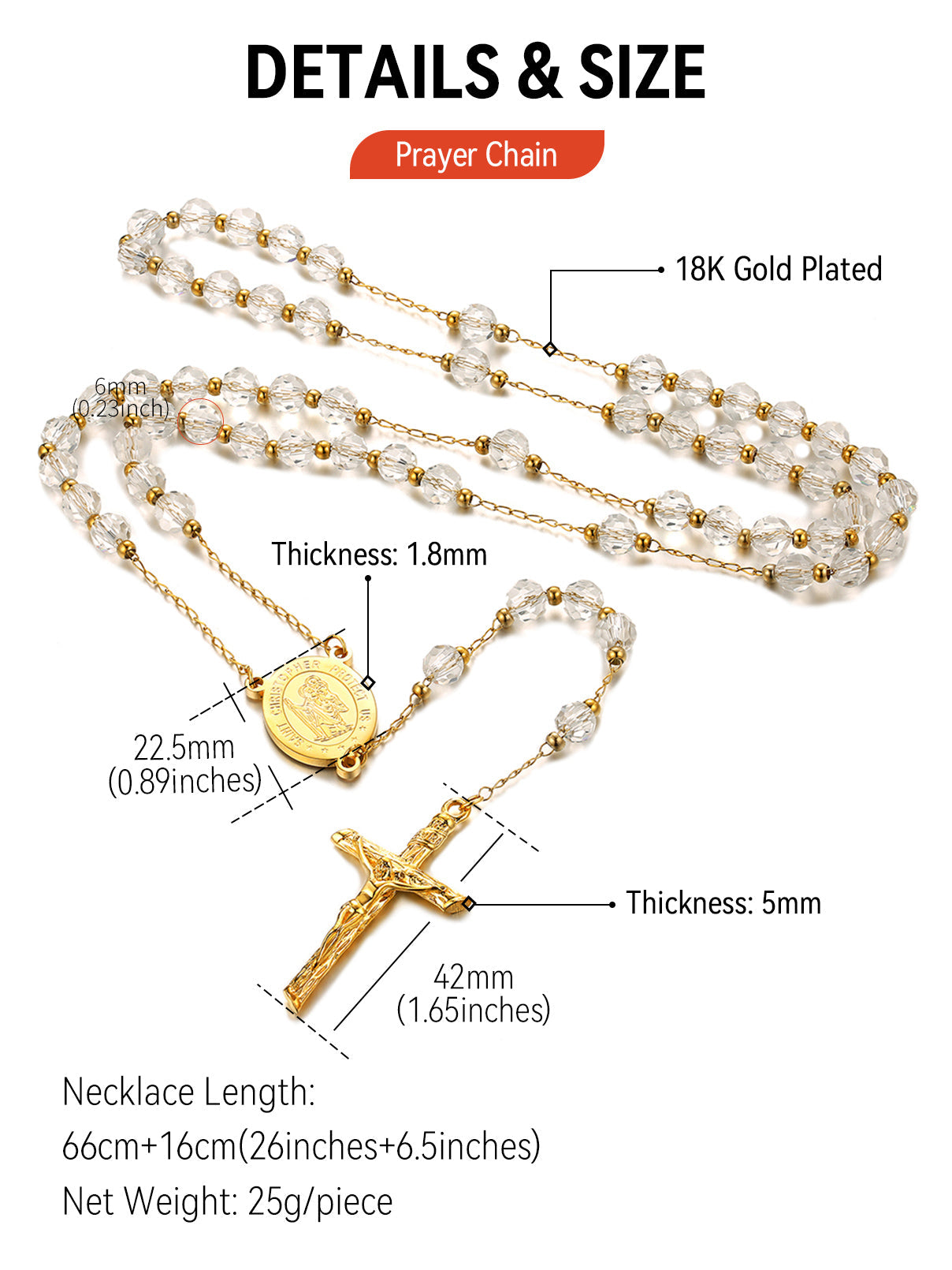 Rosary Beads Cross Necklace of Saint Christopher