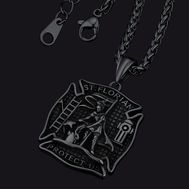 Firefighter Saint Florian Medallion Necklace in 316l Stainless Steel