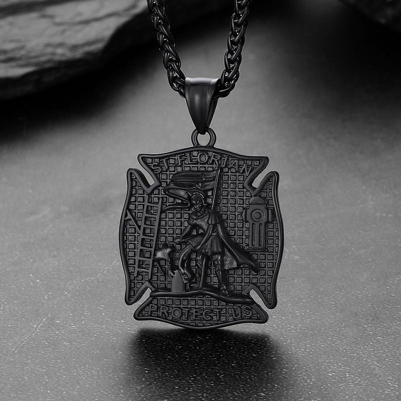 Firefighter Saint Florian Medallion Necklace in 316l Stainless Steel