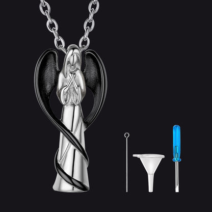 Virgin Mary Angel Wings Urn Cremation Pendant Necklace for Ashes