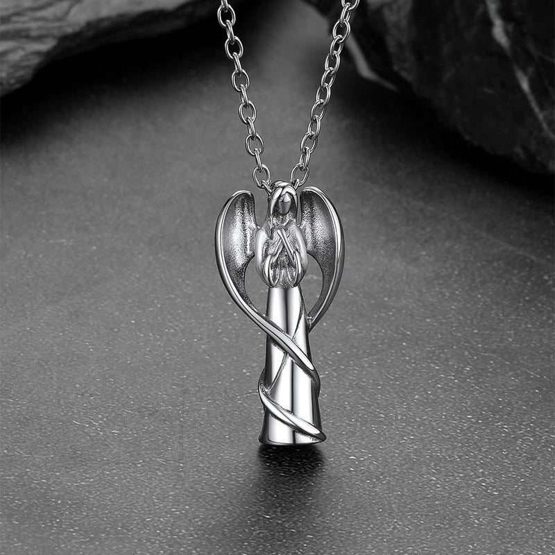 Virgin Mary Angel Wings Urn Cremation Pendant Necklace for Ashes