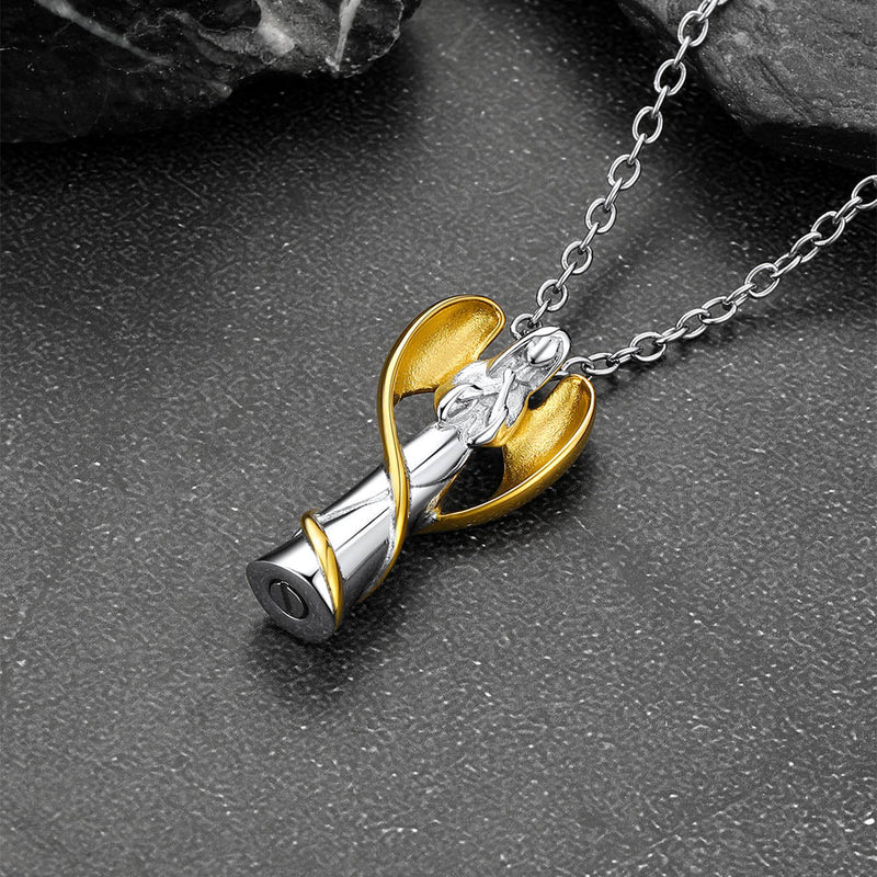 Virgin Mary Angel Wings Urn Cremation Pendant Necklace for Ashes