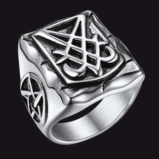 Satanic Lucifer Stainless Steel Signet Ring for