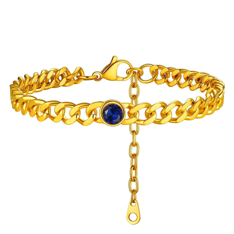 Personalized Birthstone Cuban Link Anklet for