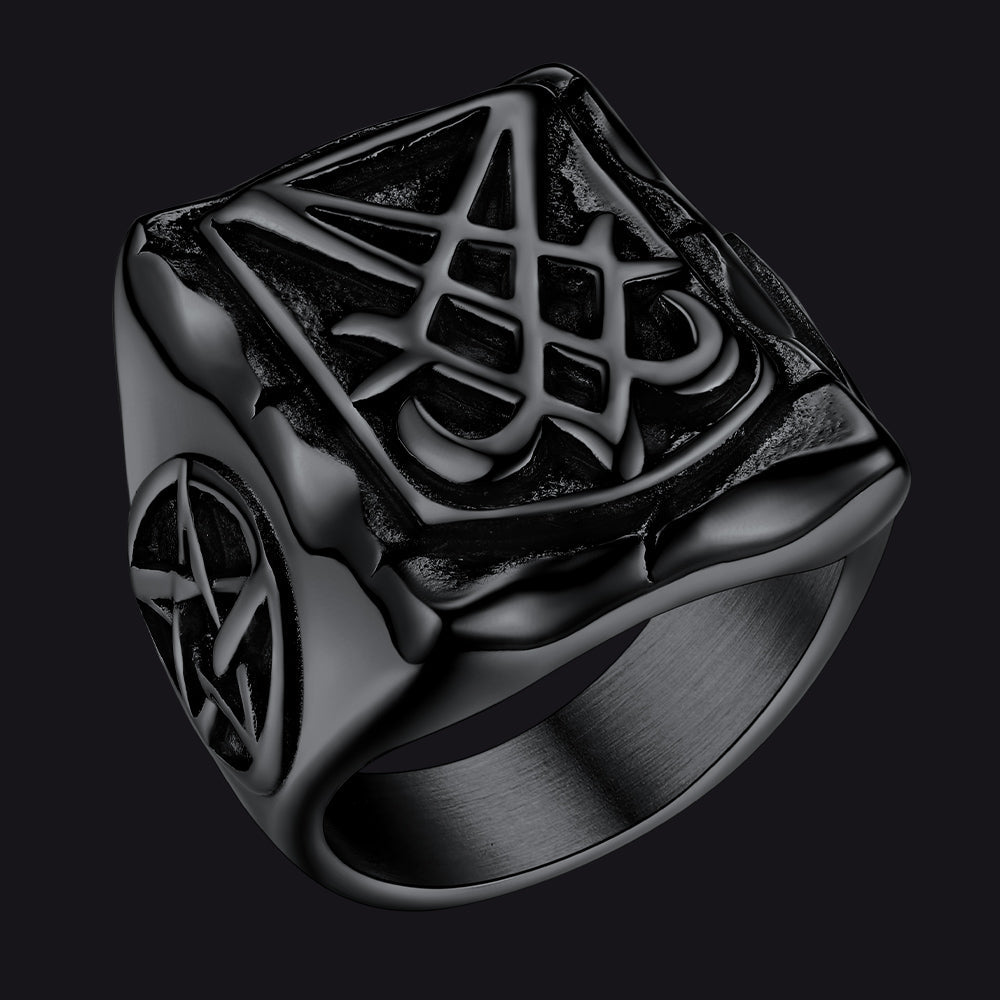 Satanic Lucifer Stainless Steel Signet Ring for