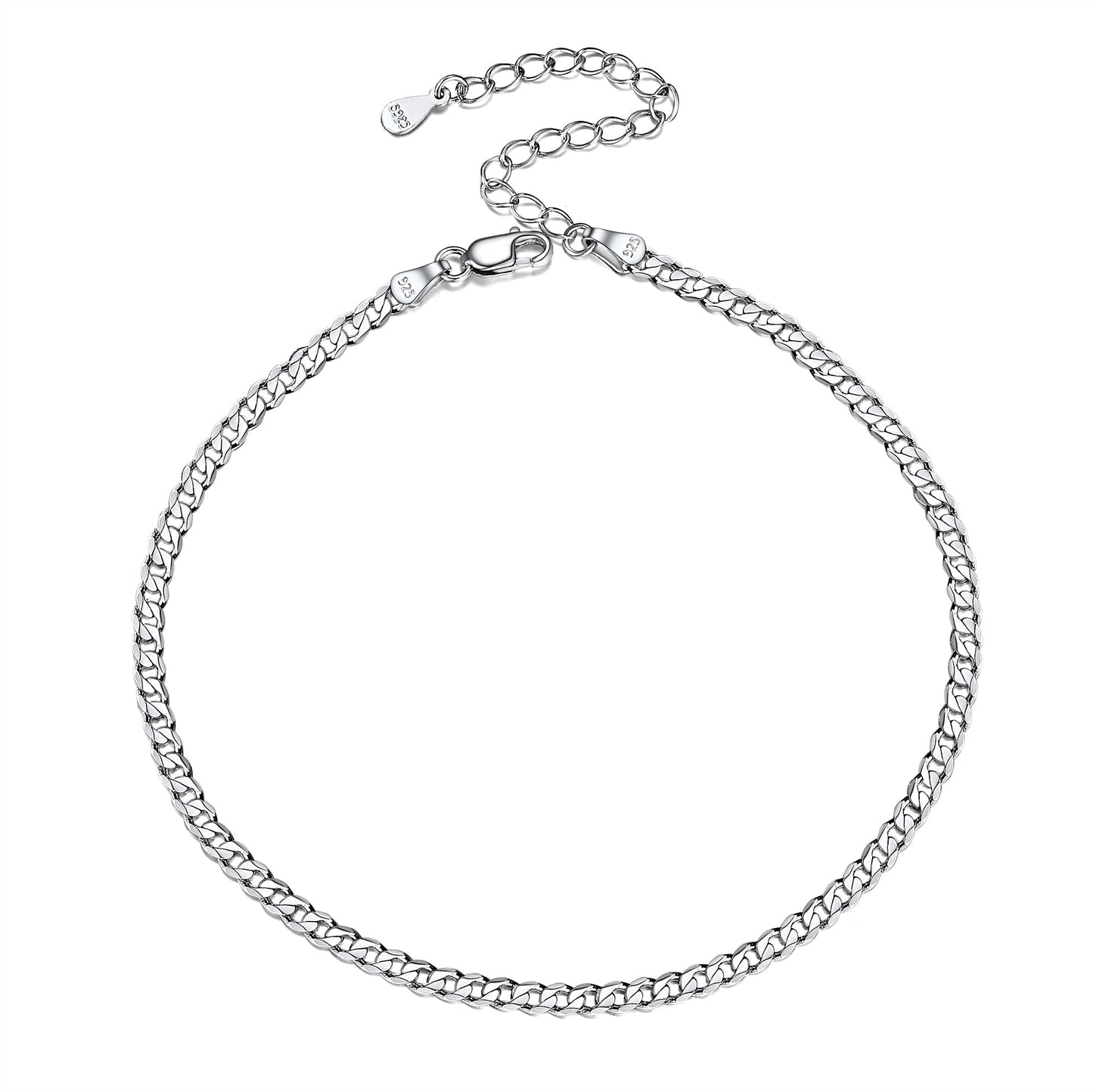 3mm Sterling Silver Cuaba Chain Anklet for