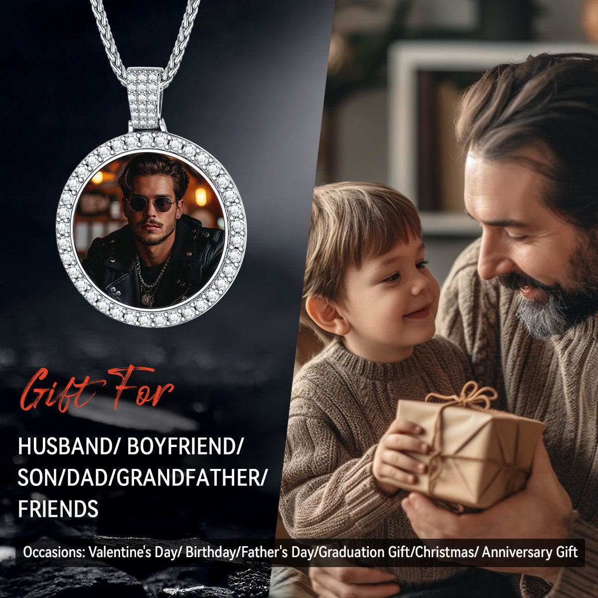 Sterling Silver Customized Cz Picture Necklace Memorial Pendant for