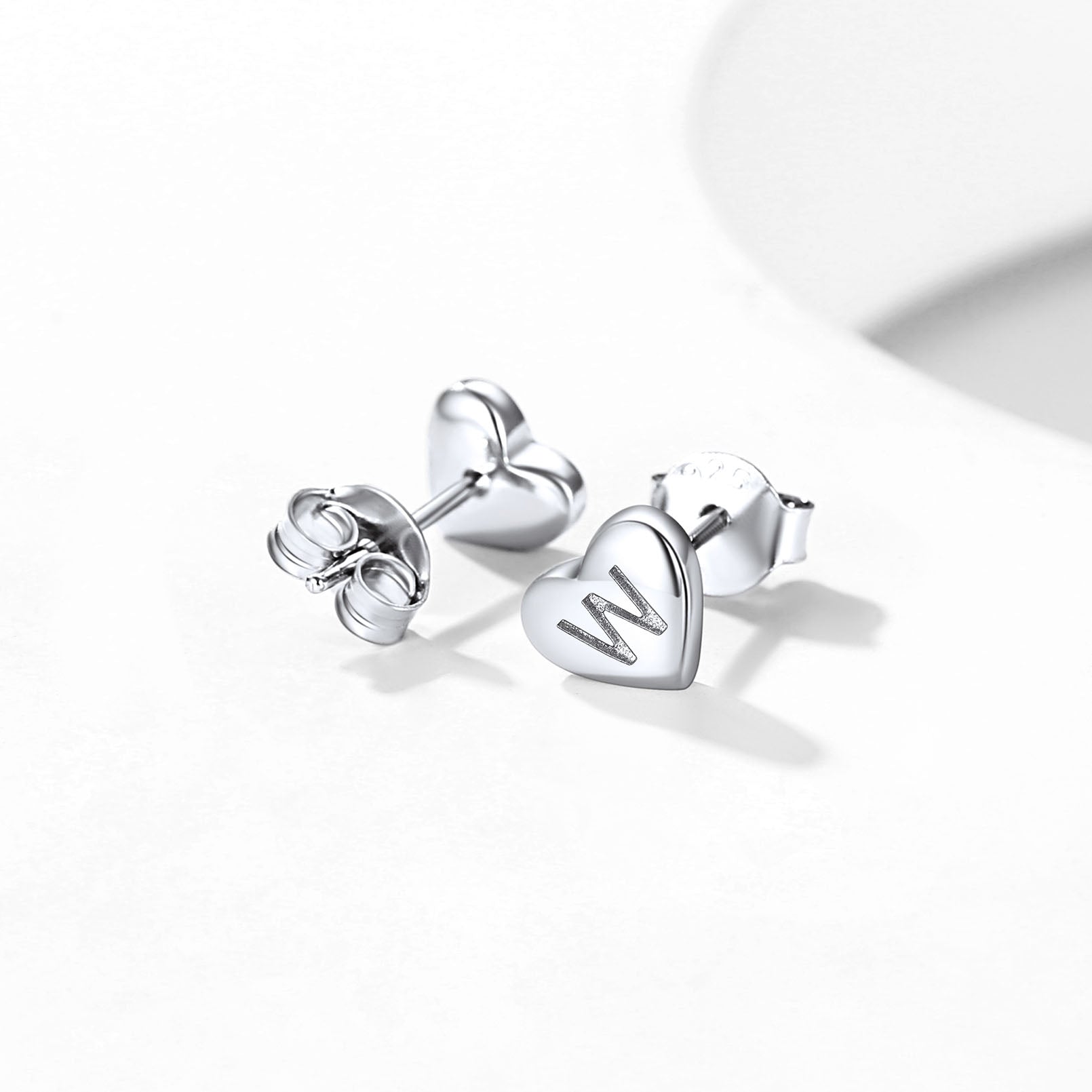 Sterling Silver Heart Initial Letter Stud Earrings for Girl Baby