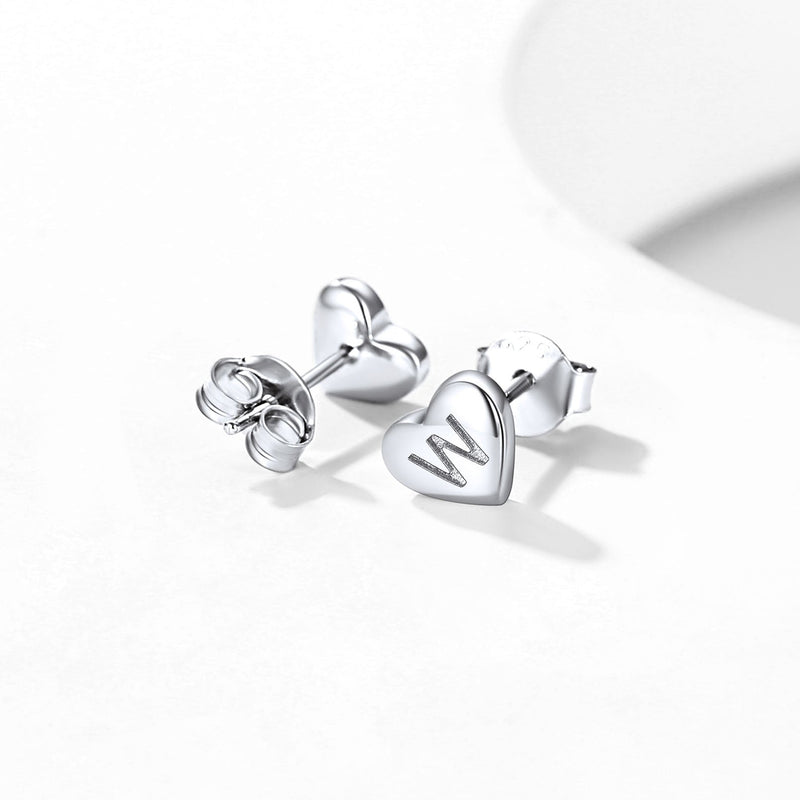 Sterling Silver Heart Initial Letter Stud Earrings for Girl Baby