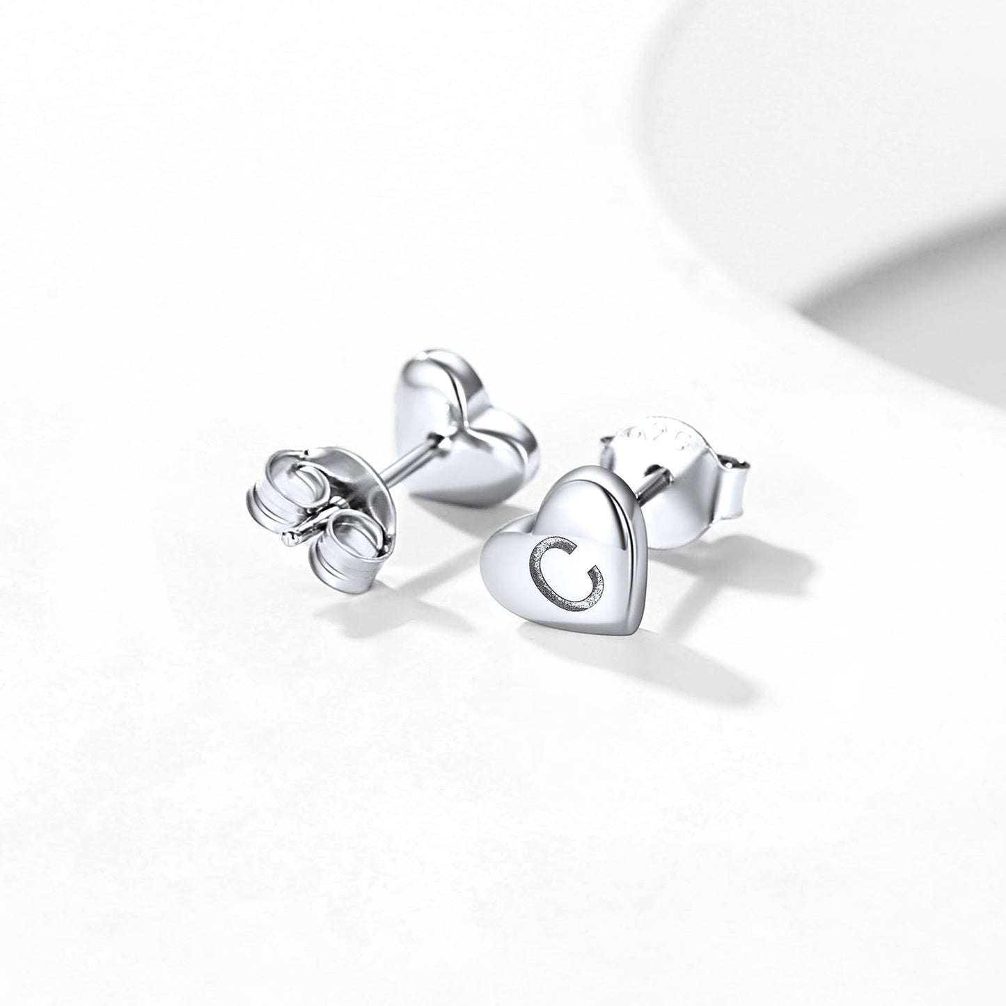 Sterling Silver Heart Initial Letter Stud Earrings for Girl Baby