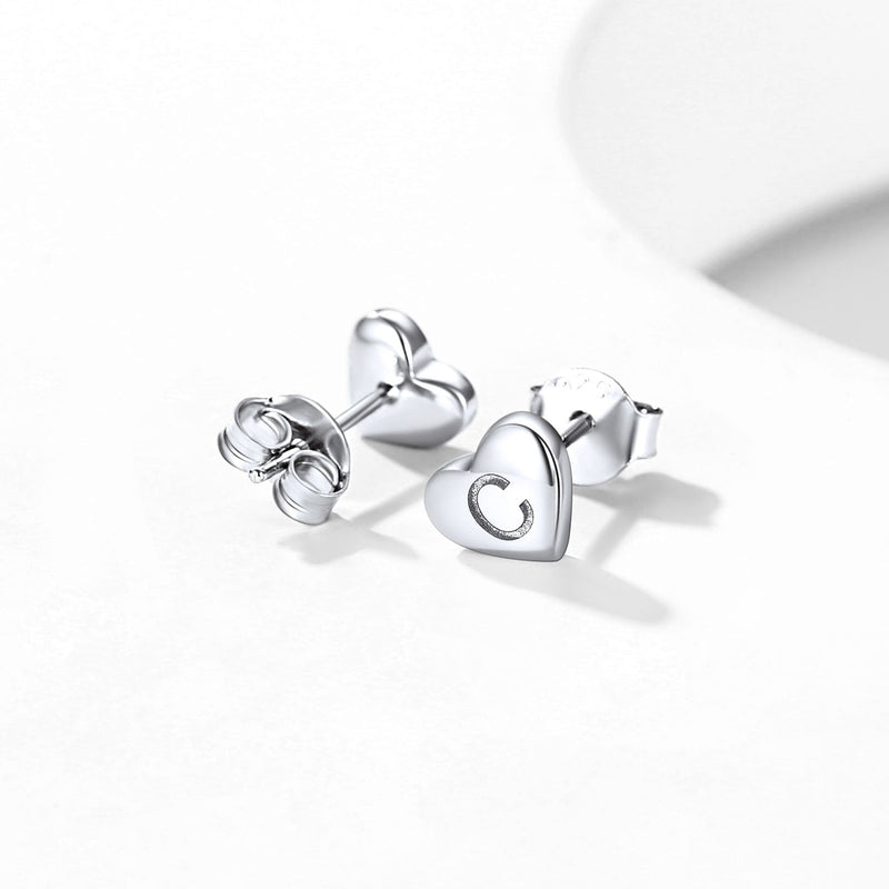 Sterling Silver Heart Initial Letter Stud Earrings for Girl Baby