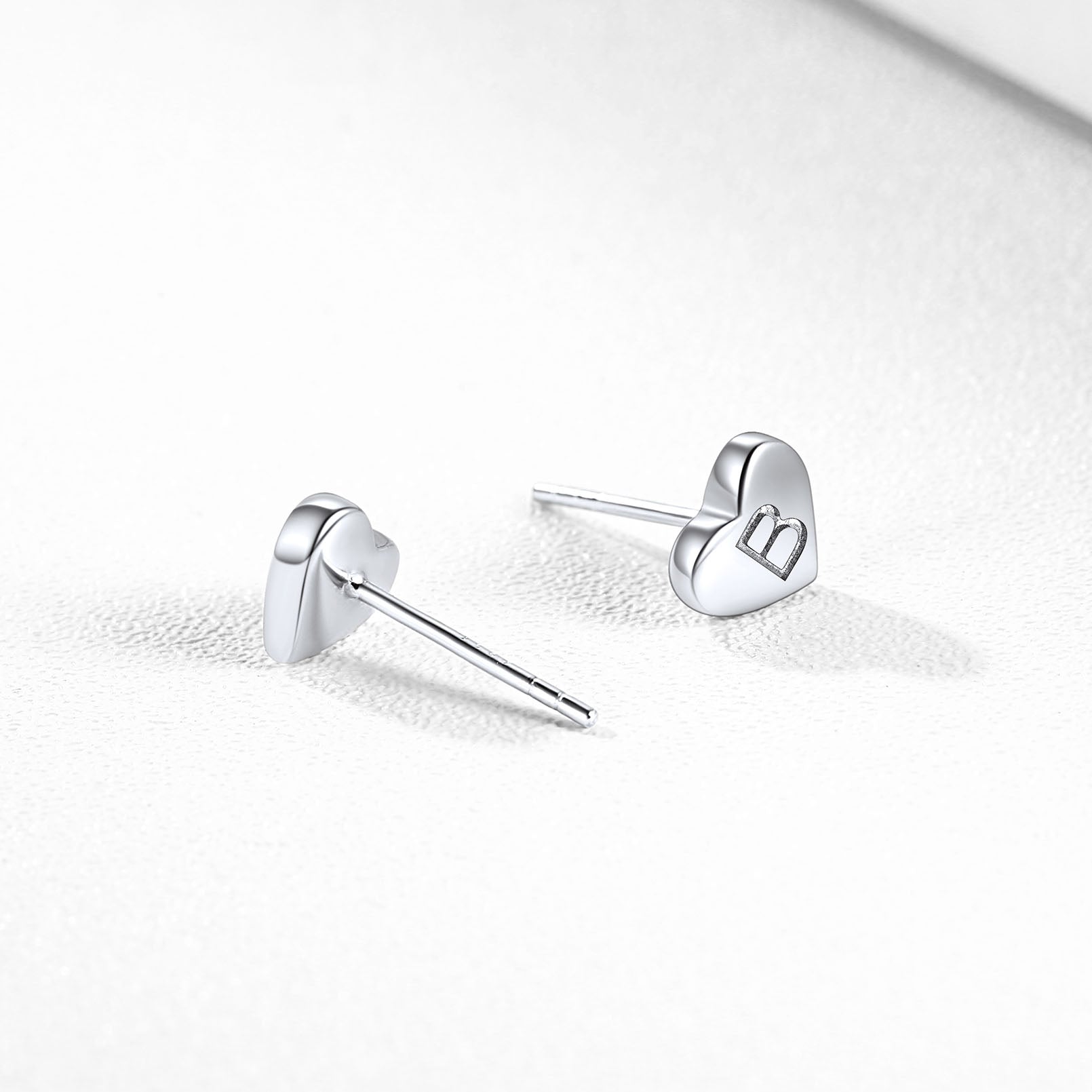 Sterling Silver Heart Initial Letter Stud Earrings for Girl Baby