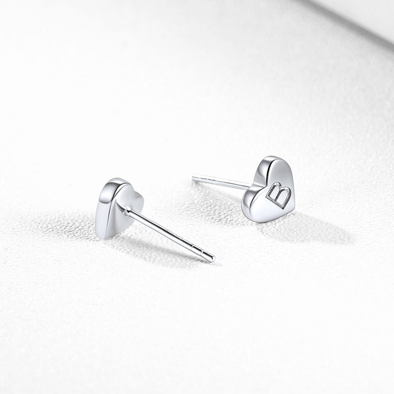 Sterling Silver Heart Initial Letter Stud Earrings for Girl Baby