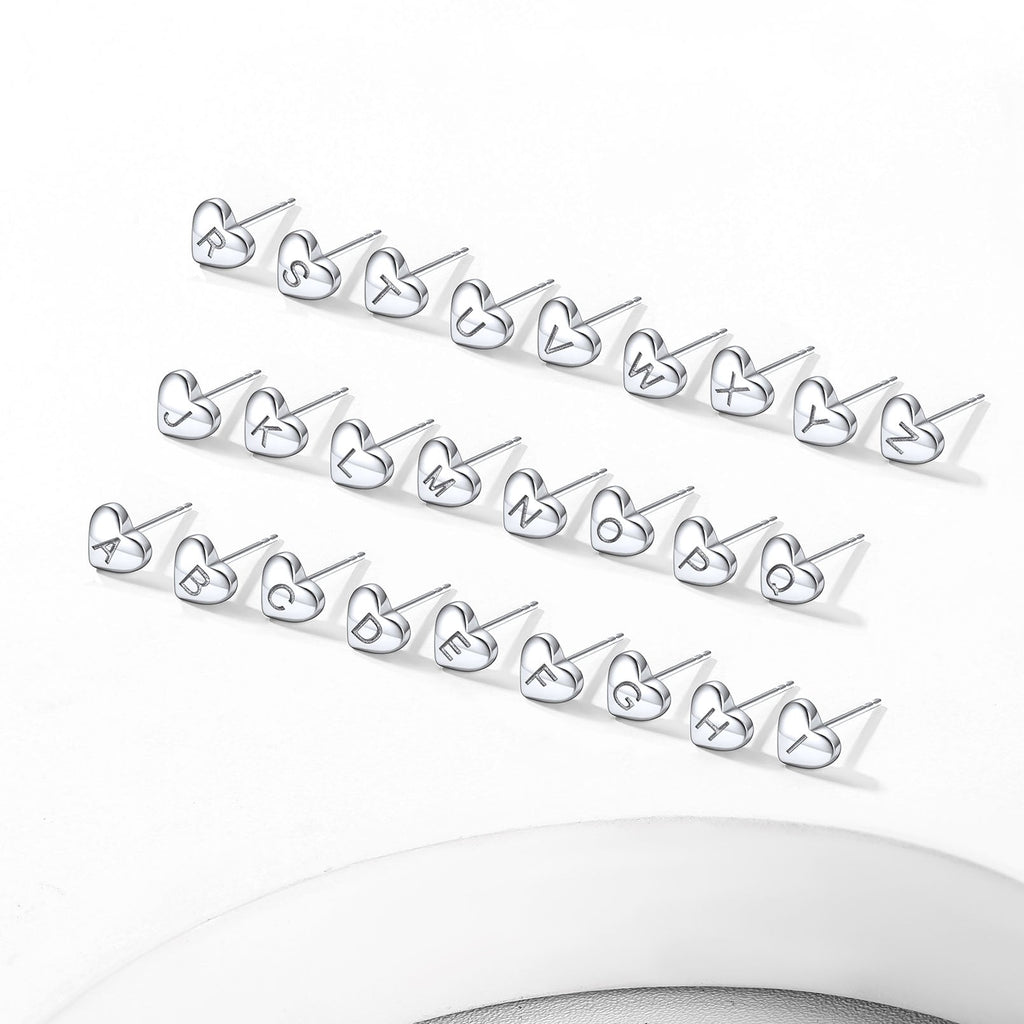 Sterling Silver Heart Initial Letter Stud Earrings for Girl Baby