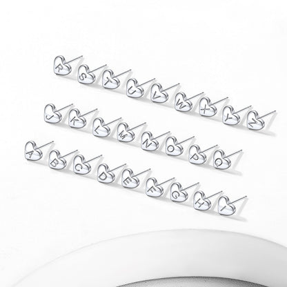 Sterling Silver Heart Initial Letter Stud Earrings for Girl Baby