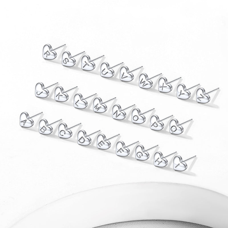 Sterling Silver Heart Initial Letter Stud Earrings for Girl Baby