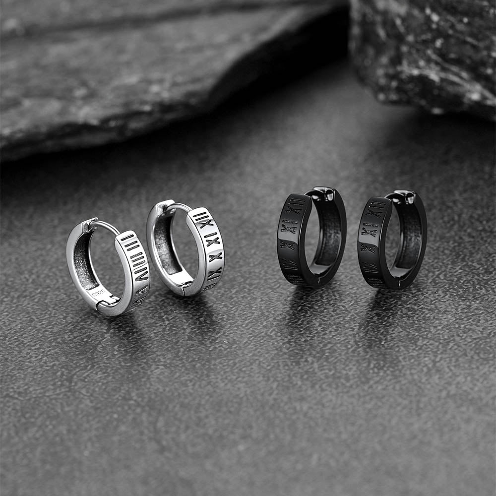 Roman Numerals Hoop Huggie Earrings for
